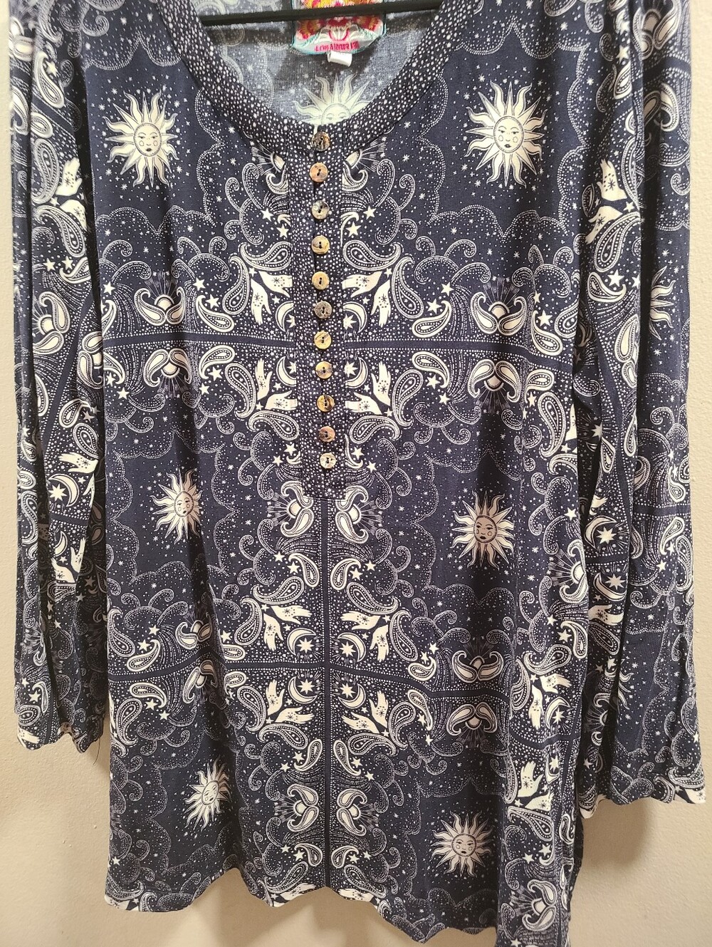 Johnny Was Runa Button Front Henley Large Top - Picture 3 of 8